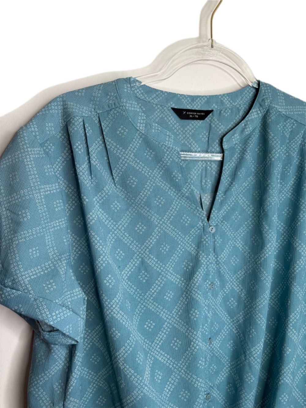 Light Blue Printed Tie-Front Blouse - Picture 3 of 8